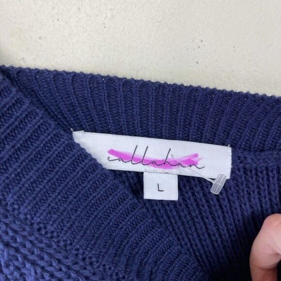 NWT Callahan Fisher Mini Blue Knit High Neck Racer Back Sweater Tank Dress L - Picture 5 of 12